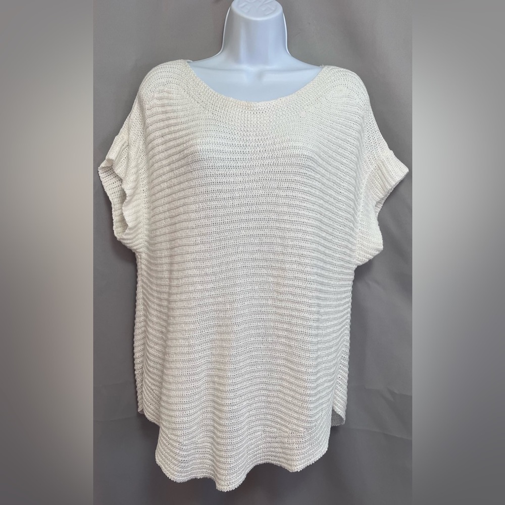 Lauren Ralph Lauren Women’s Sz  Large Textured Knit Short‎ Sleeve Sweater White